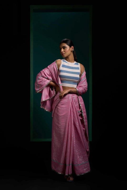 Baby Pink Shimmer Pure Cotton Saree