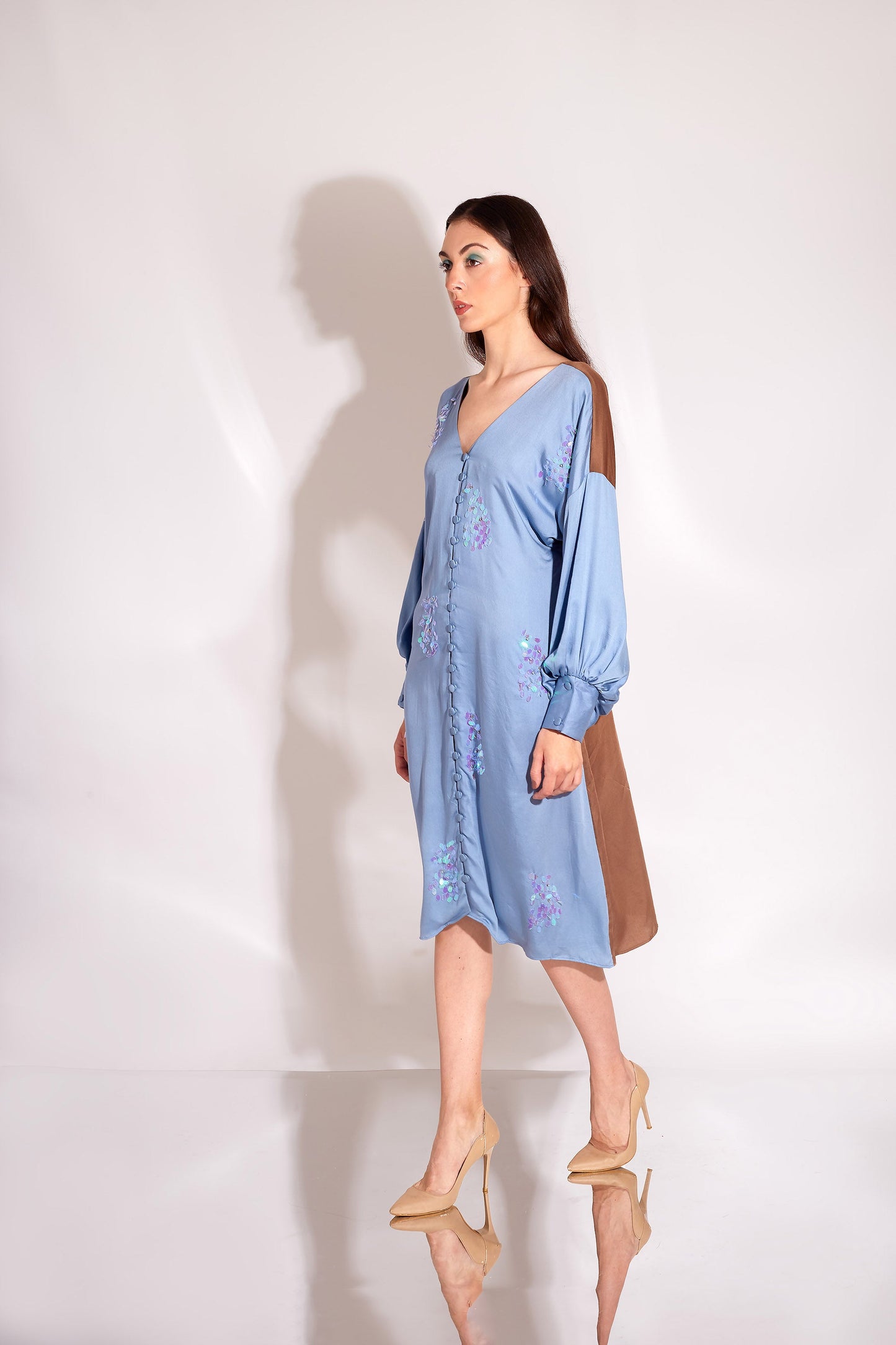 AQUA Cerulean and Nutshell Brown Dress