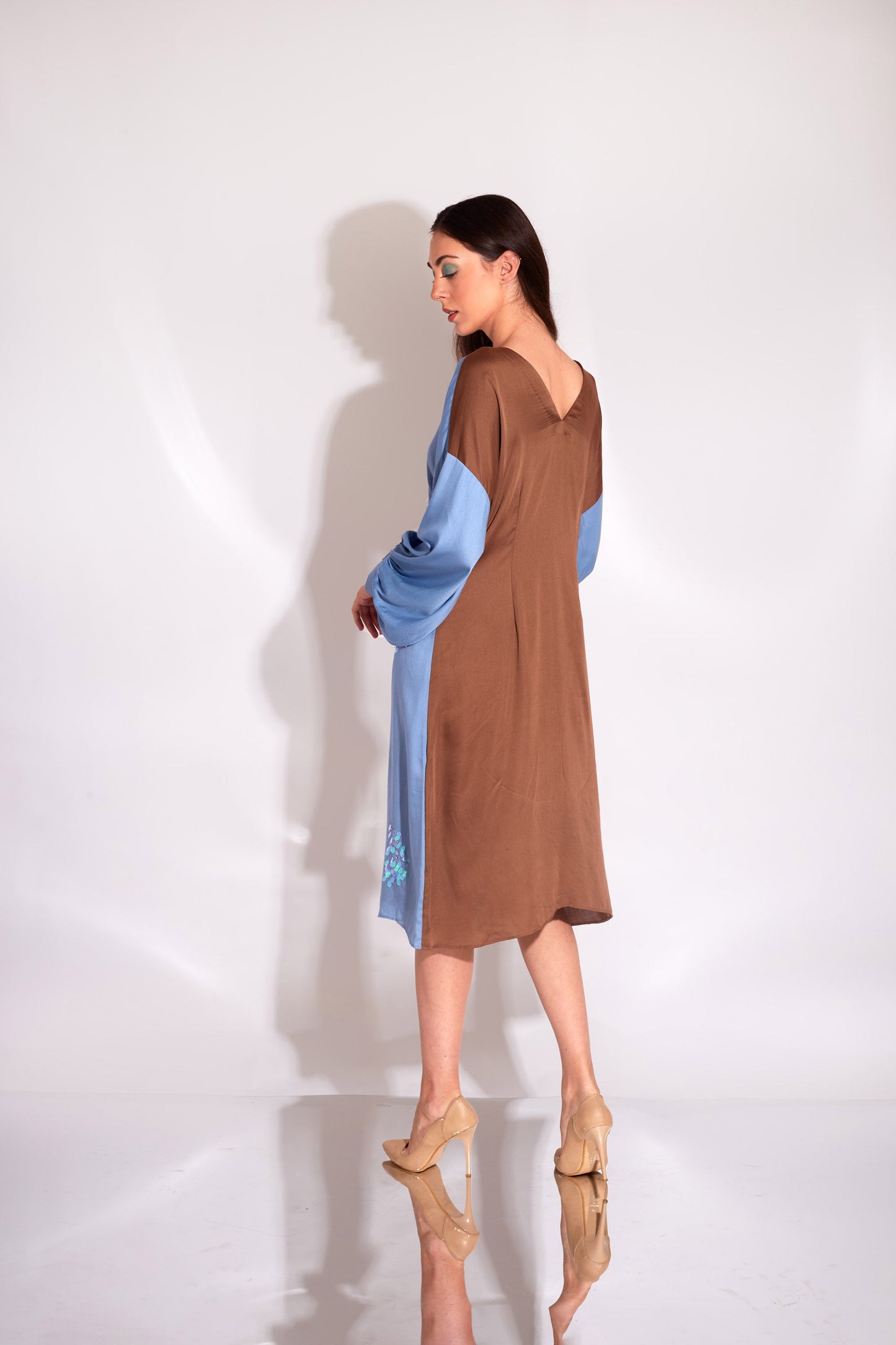 AQUA Cerulean and Nutshell Brown Dress
