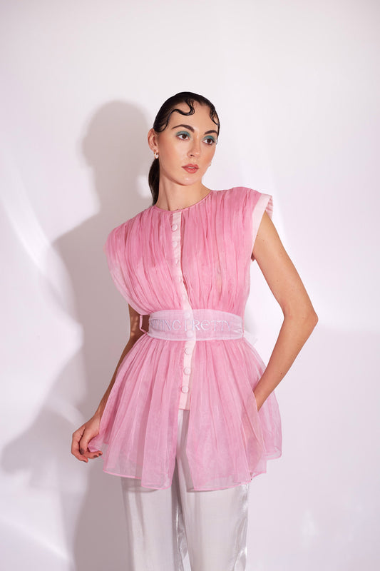 Sitting Pretty set Pink & Metallic Grey Top and pants