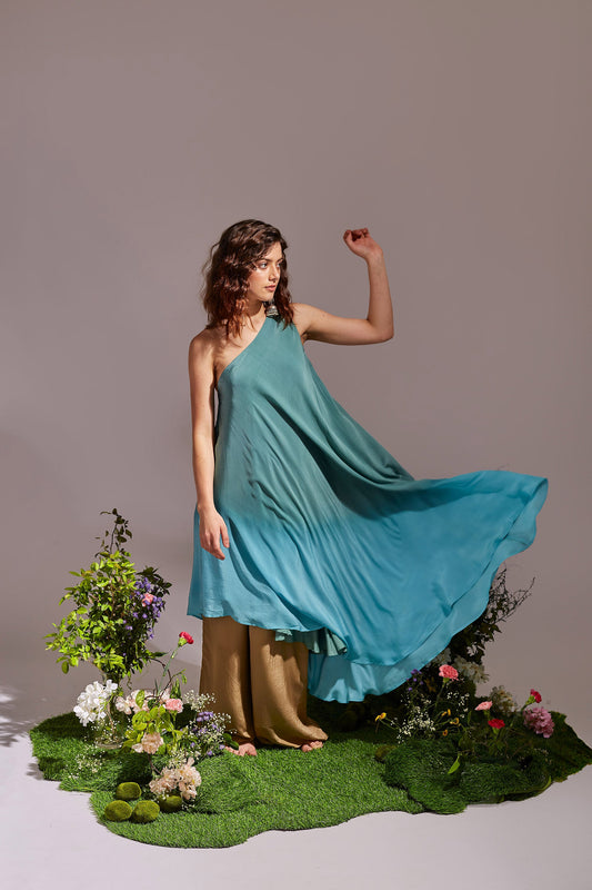 LUMINA  Sea Green,Cyan Blue and Beige Kurta