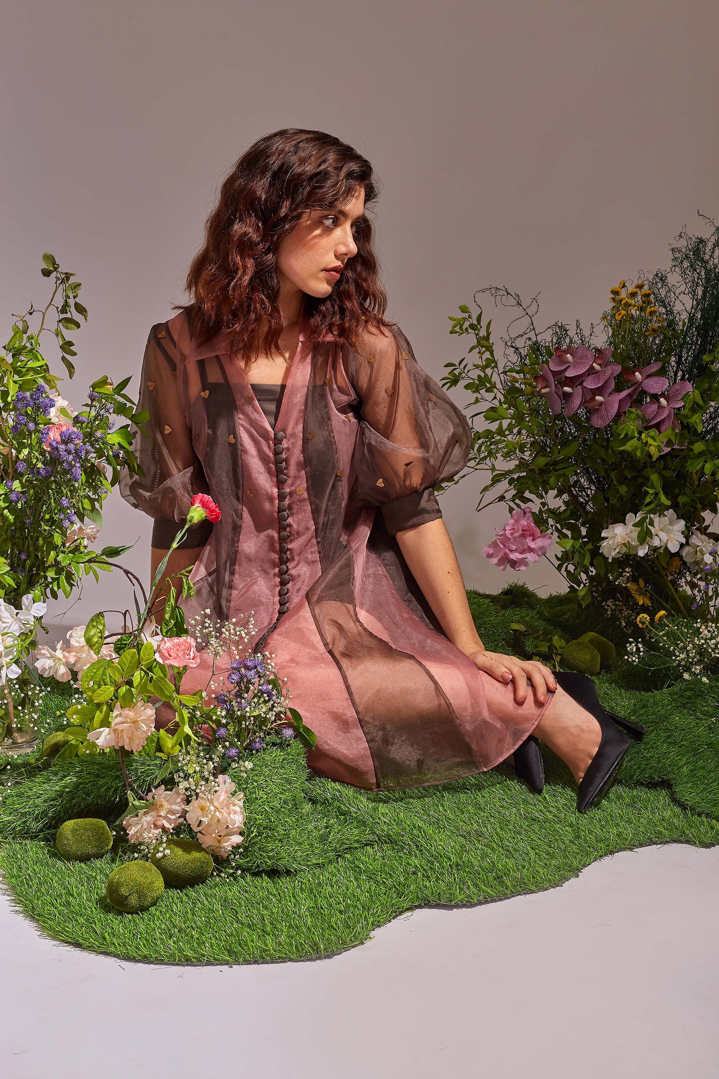 FORREST Dark Grey and Dusty Pink Dress