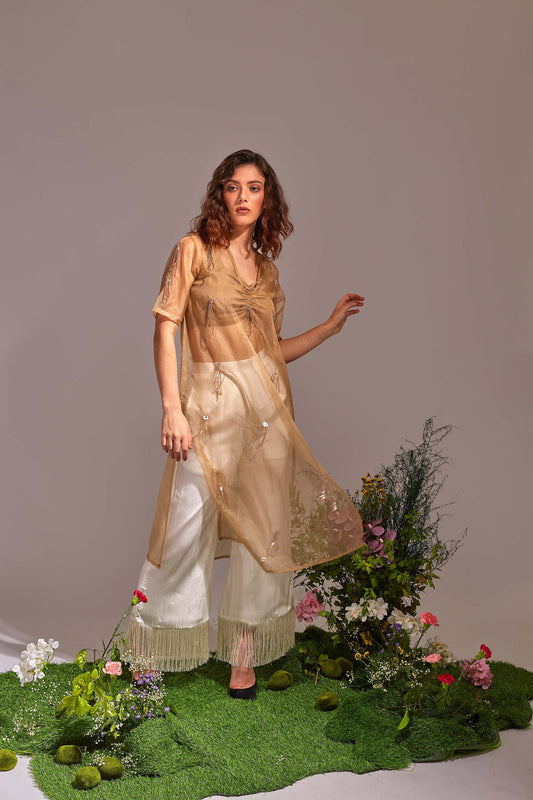 CALLIE Beige and White Dress