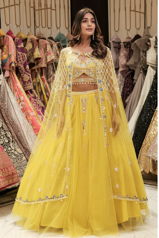 Yellow net lehenga set