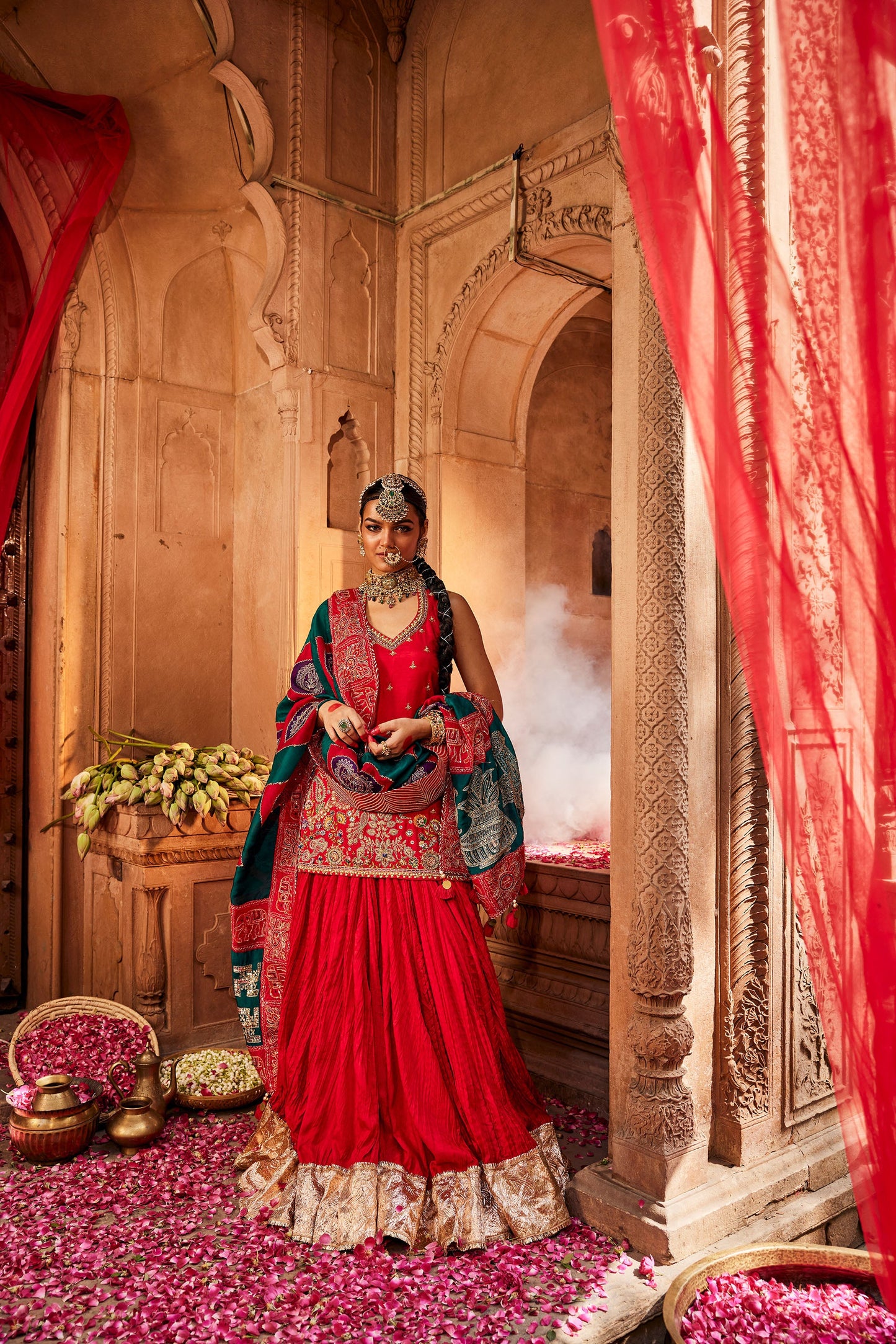 Roop Heavy Red Kurti & Ghaghara Set