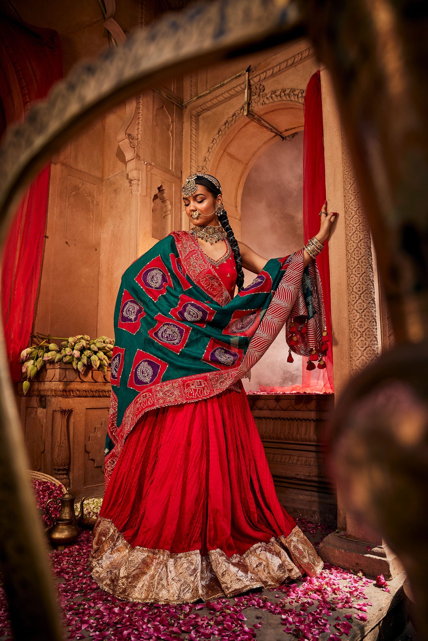 Roop Heavy Red Kurti & Ghaghara Set