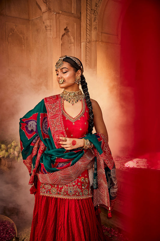 Roop Heavy Red Kurti & Ghaghara Set