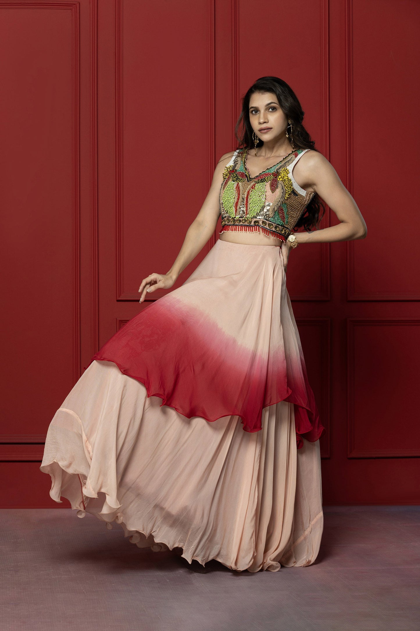 Ombré Viscose Organza Skirt Set