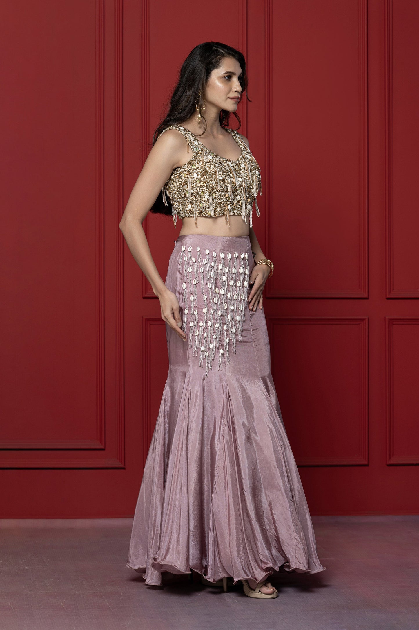 Mauve Fish Cut Upada Skirt Set