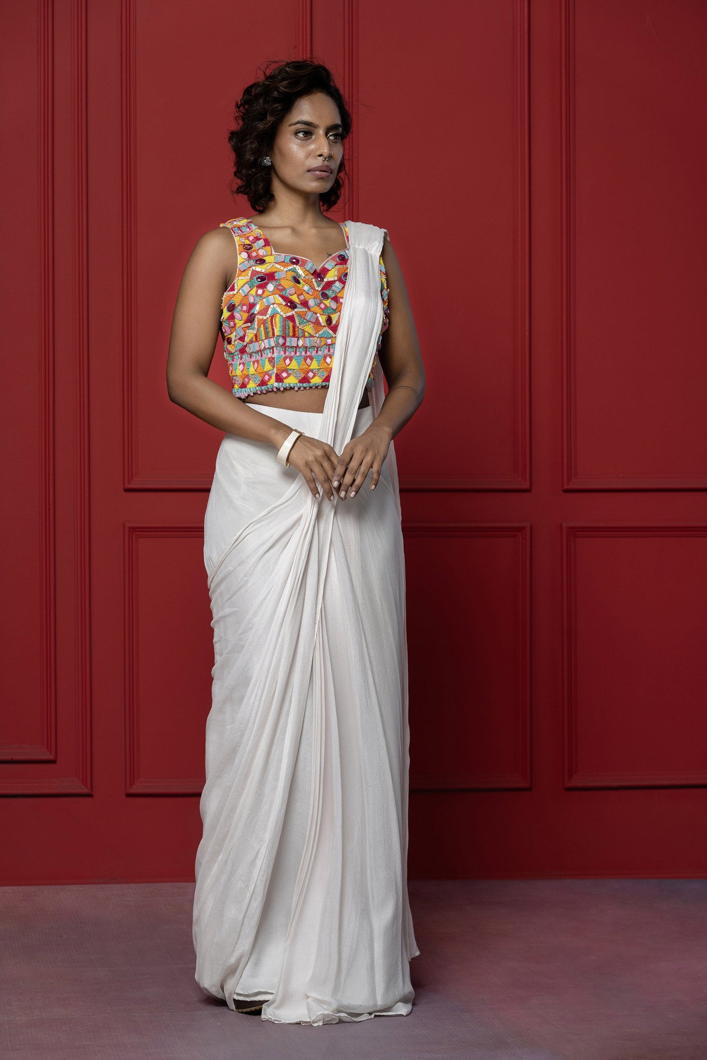 3D Embellished Baby Pink Upada Silk Saree