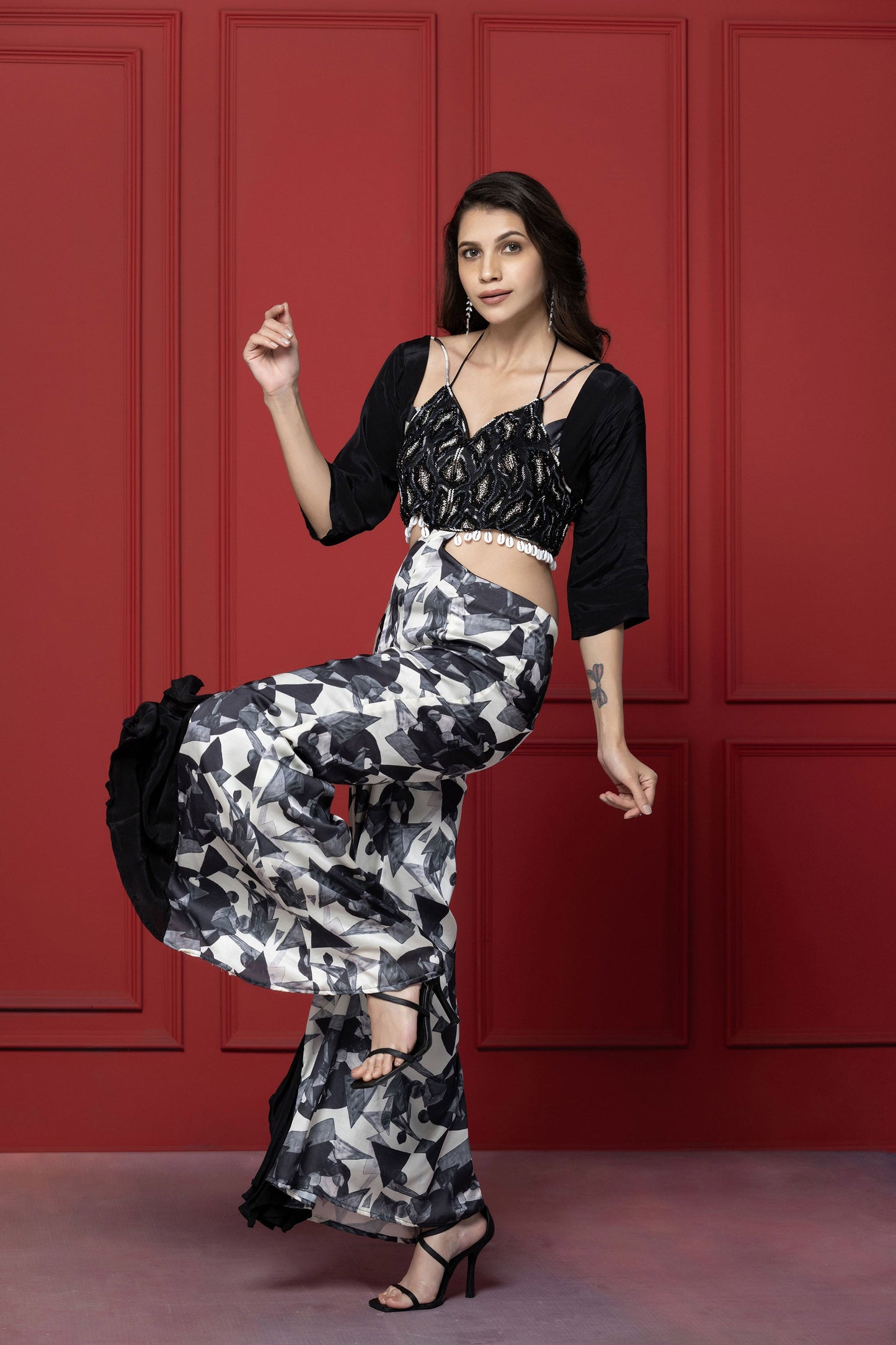 Black Crepe Printed Jumpsuit