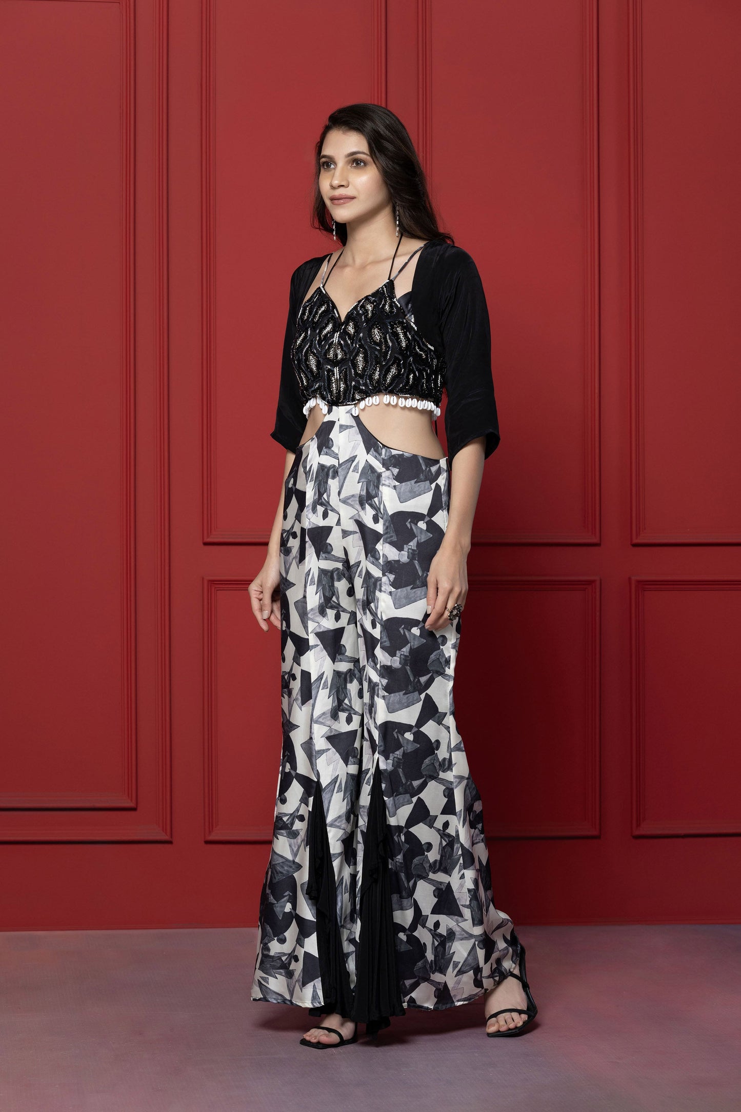 Black Crepe Printed Jumpsuit