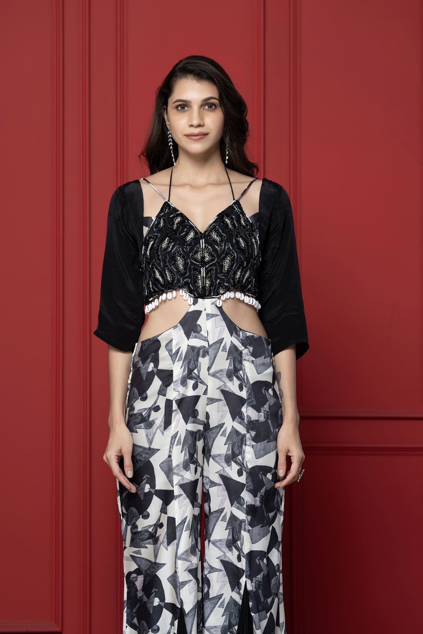 Black Crepe Printed Jumpsuit