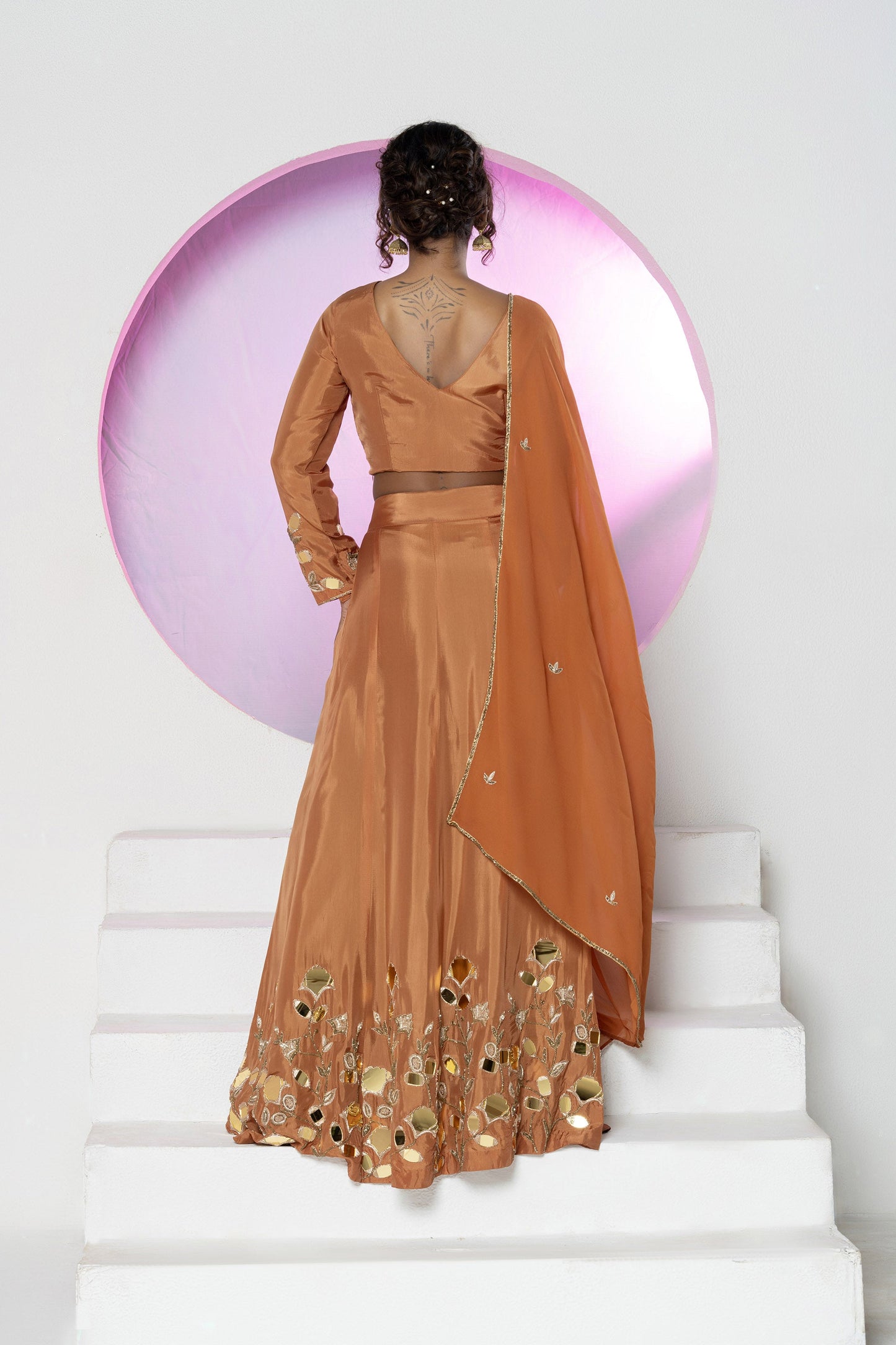 Rust Mirror Upada Silk Lehenga