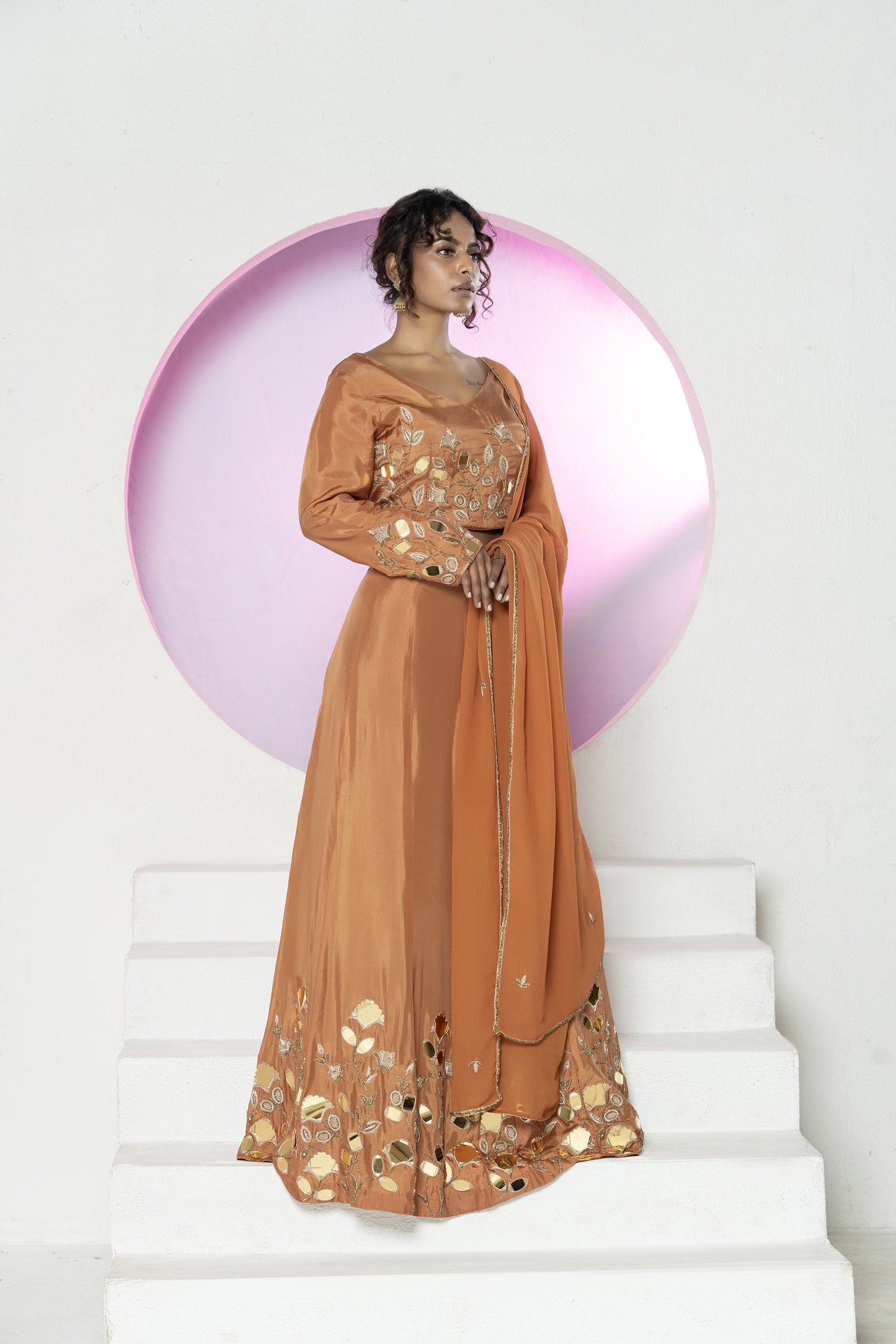Rust Mirror Upada Silk Lehenga