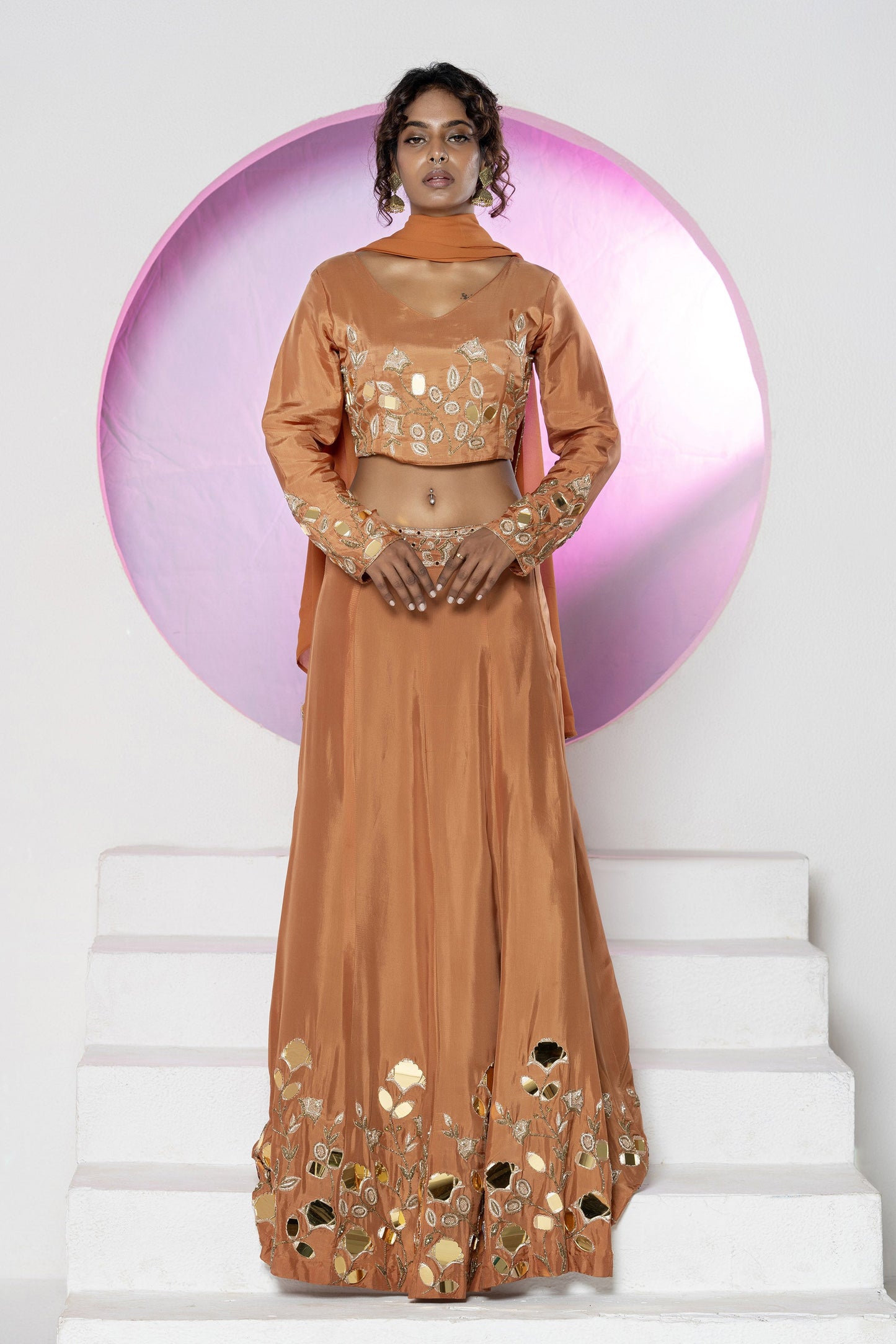 Rust Mirror Upada Silk Lehenga