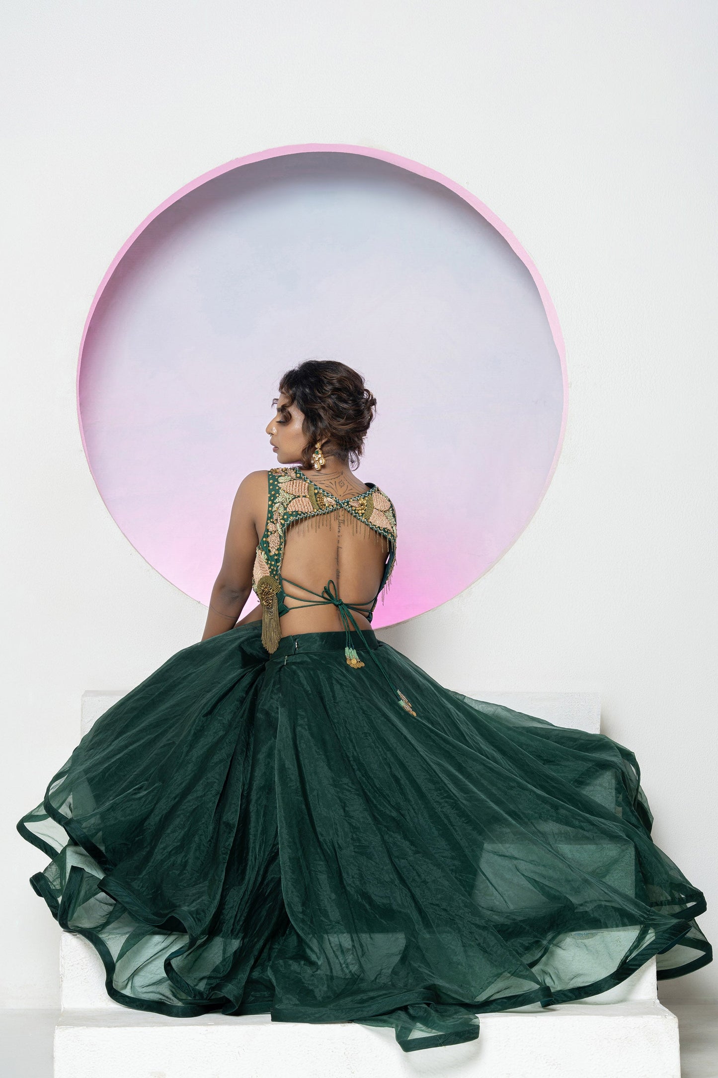 Emerald Green Organza Lehenga Set