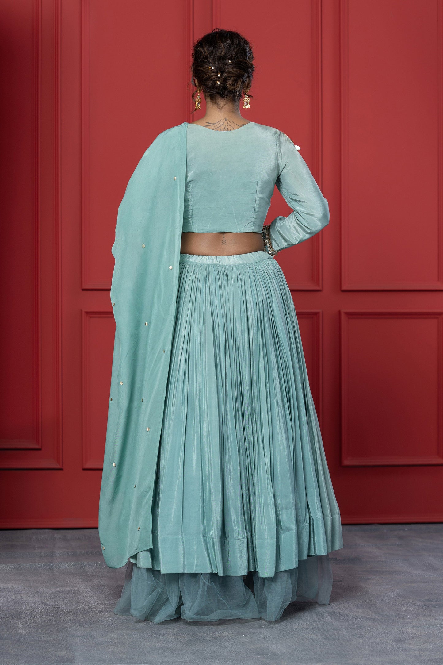 Sea Green Crepe Shell work Lehenga Set