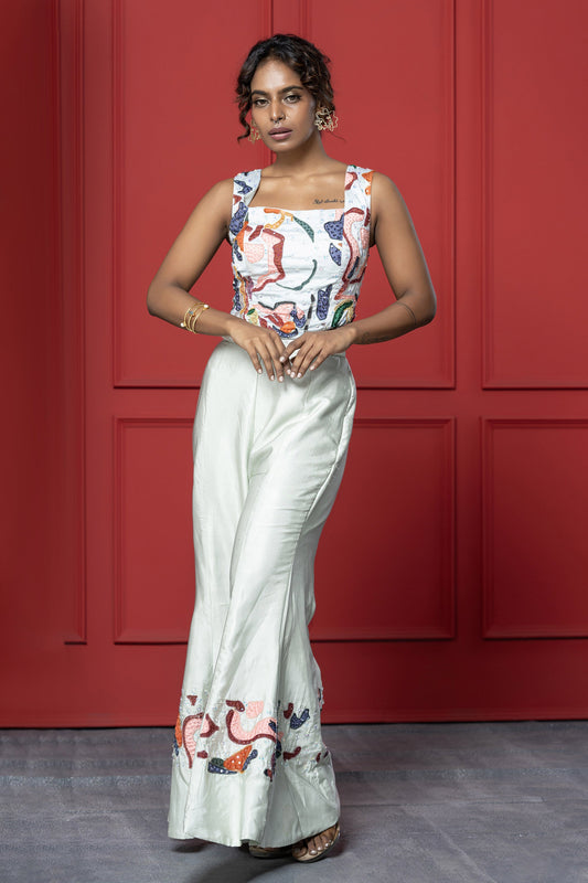 Mint Green Gaji Silk Printed Appliqué 2-Piece Set