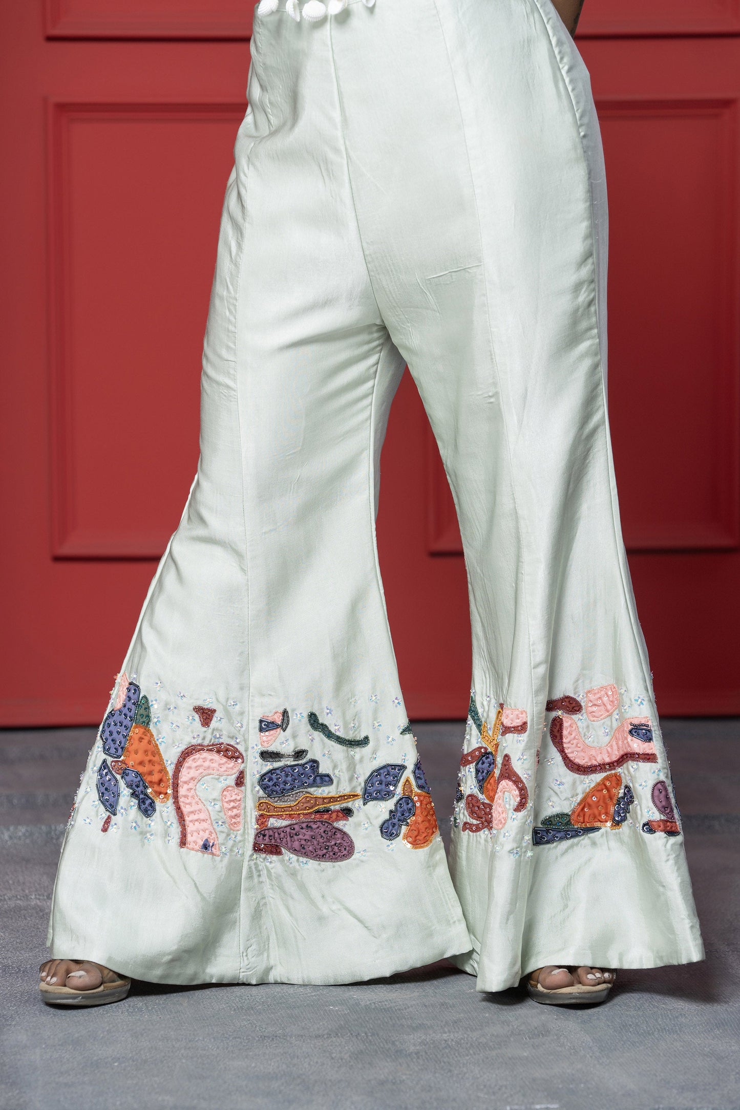 Mint Green Gaji Silk Printed Appliqué 2-Piece Set