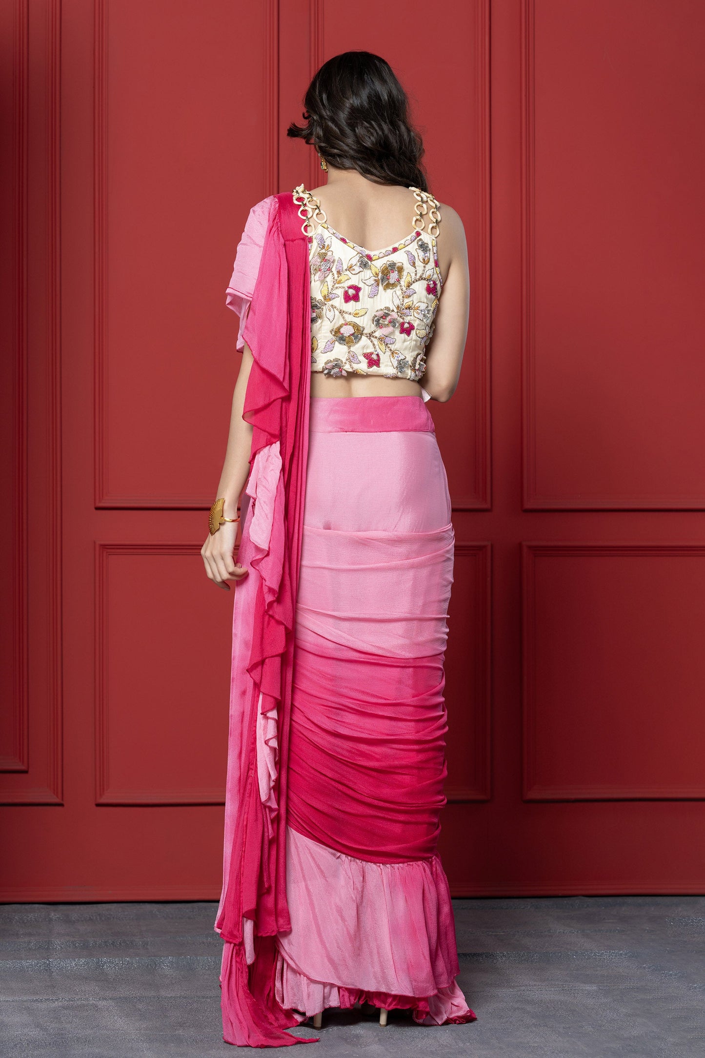 Ombré Upada Silk Applique Ruffle Saree