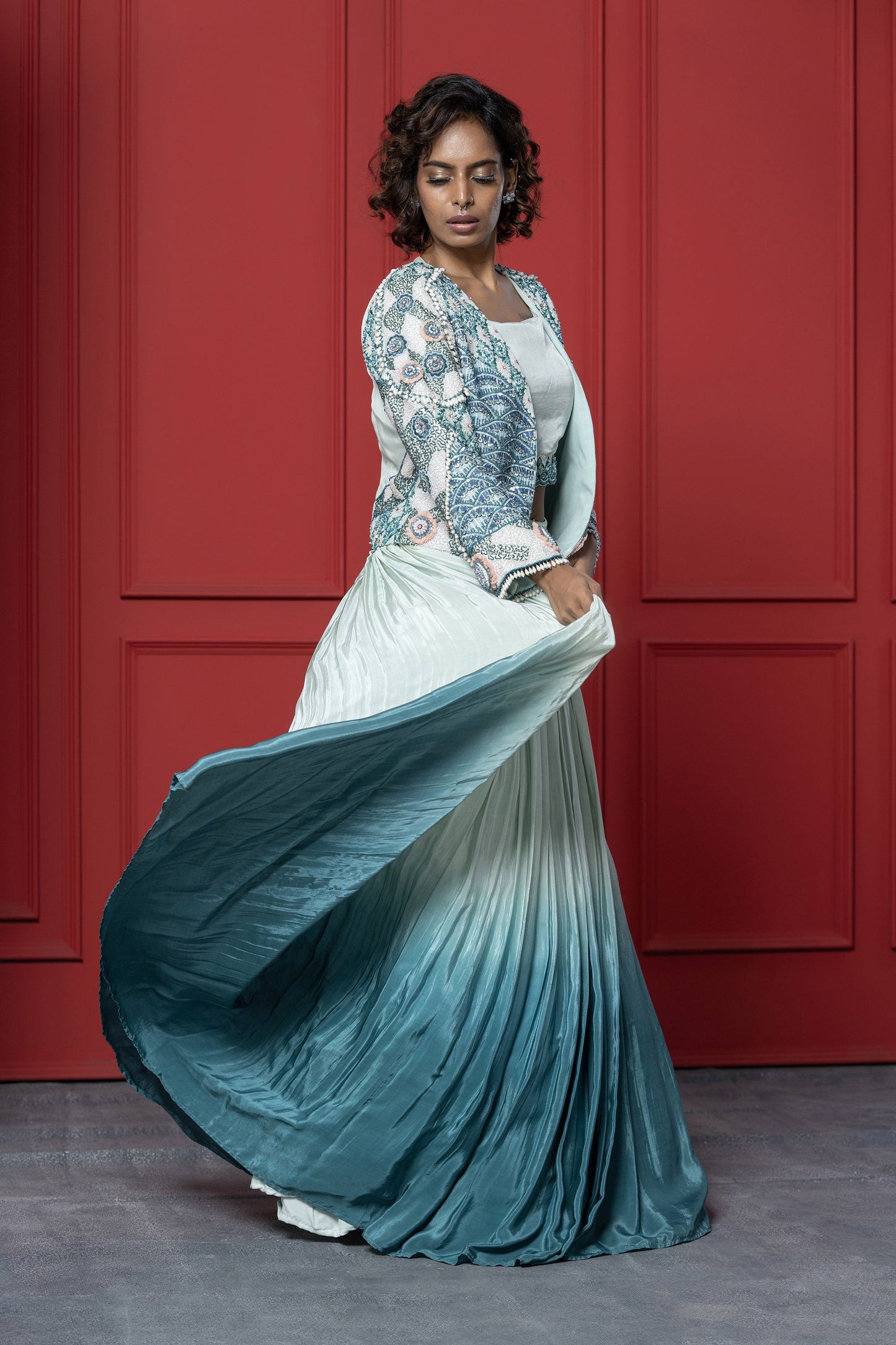 Ombré Blue Crepe Sequence Lehenga Set