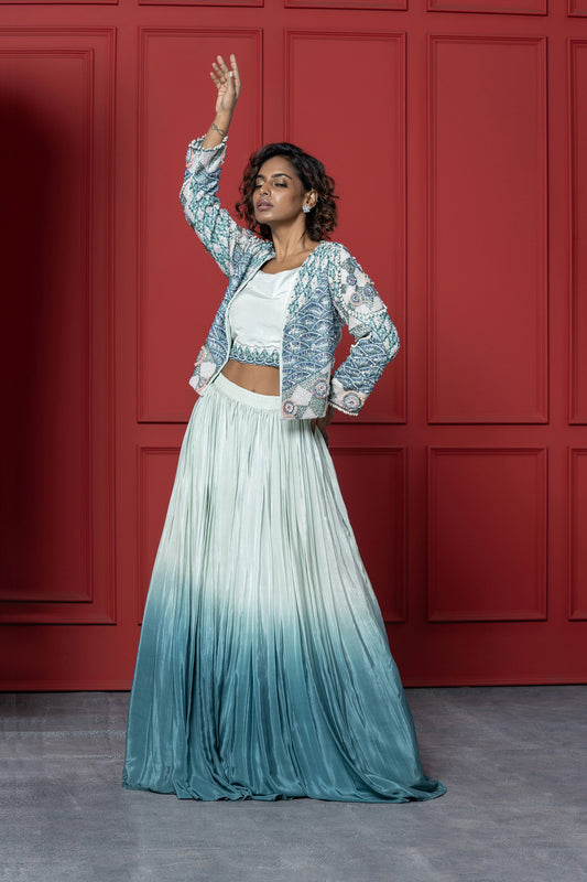 Ombré Blue Crepe Sequence Lehenga Set