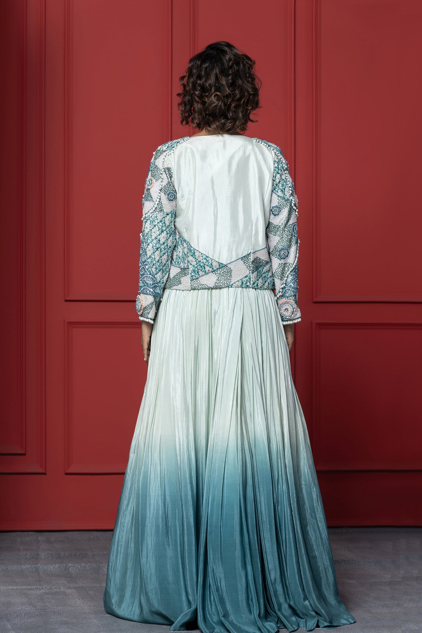 Ombré Blue Crepe Sequence Lehenga Set