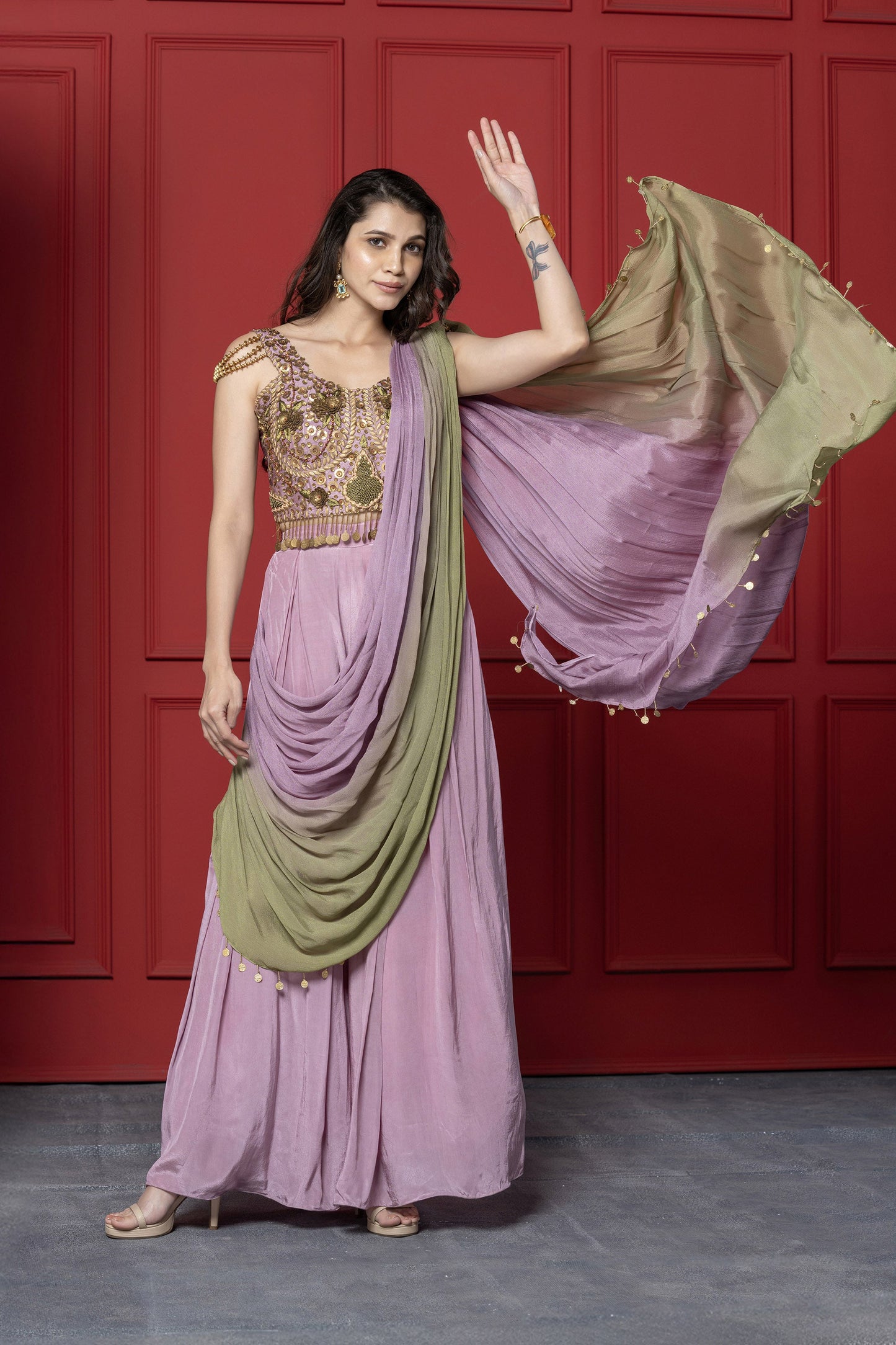 Mauve Chinnon Shaded Palazzo Drape