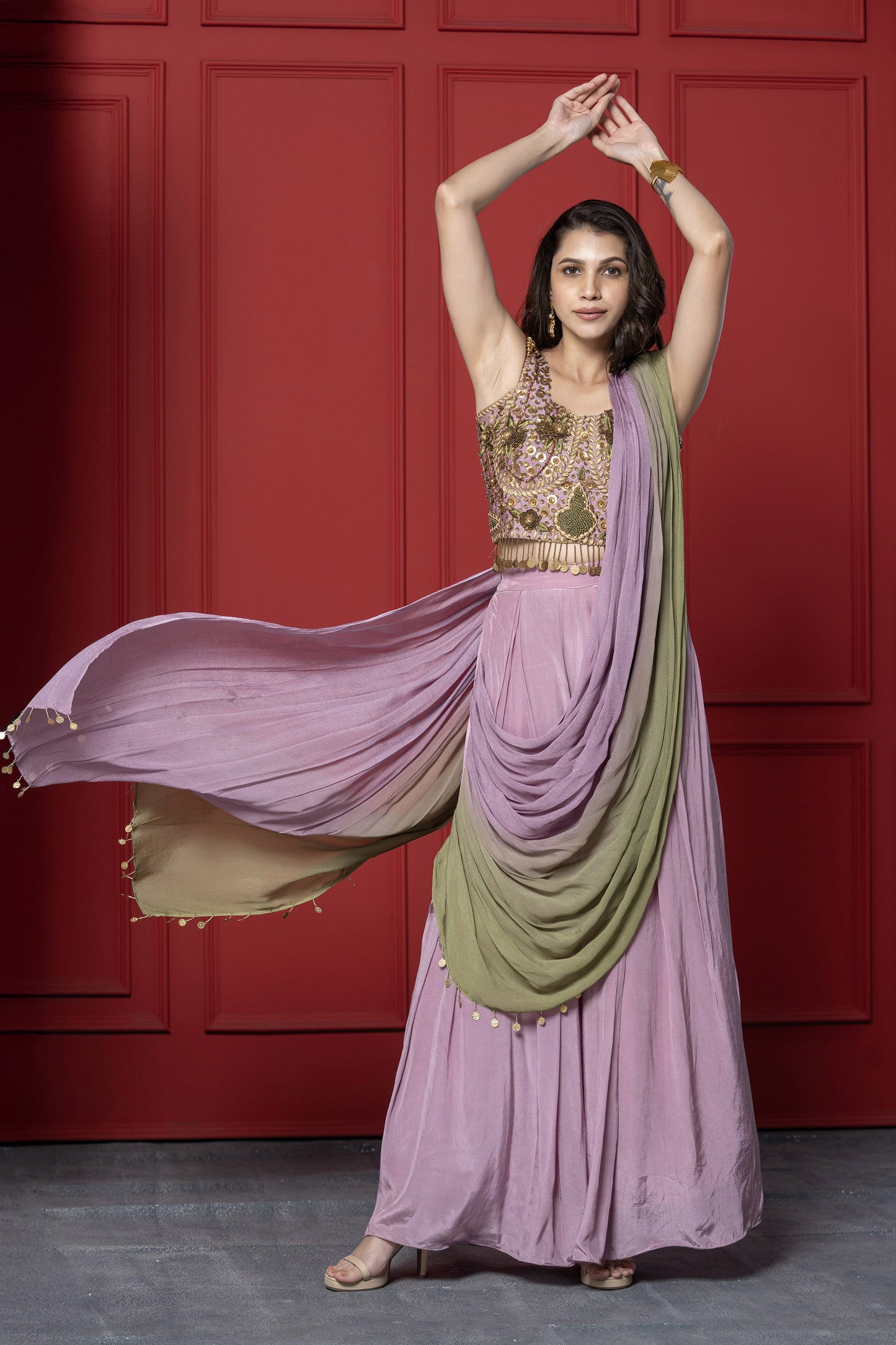 Mauve Chinnon Shaded Palazzo Drape