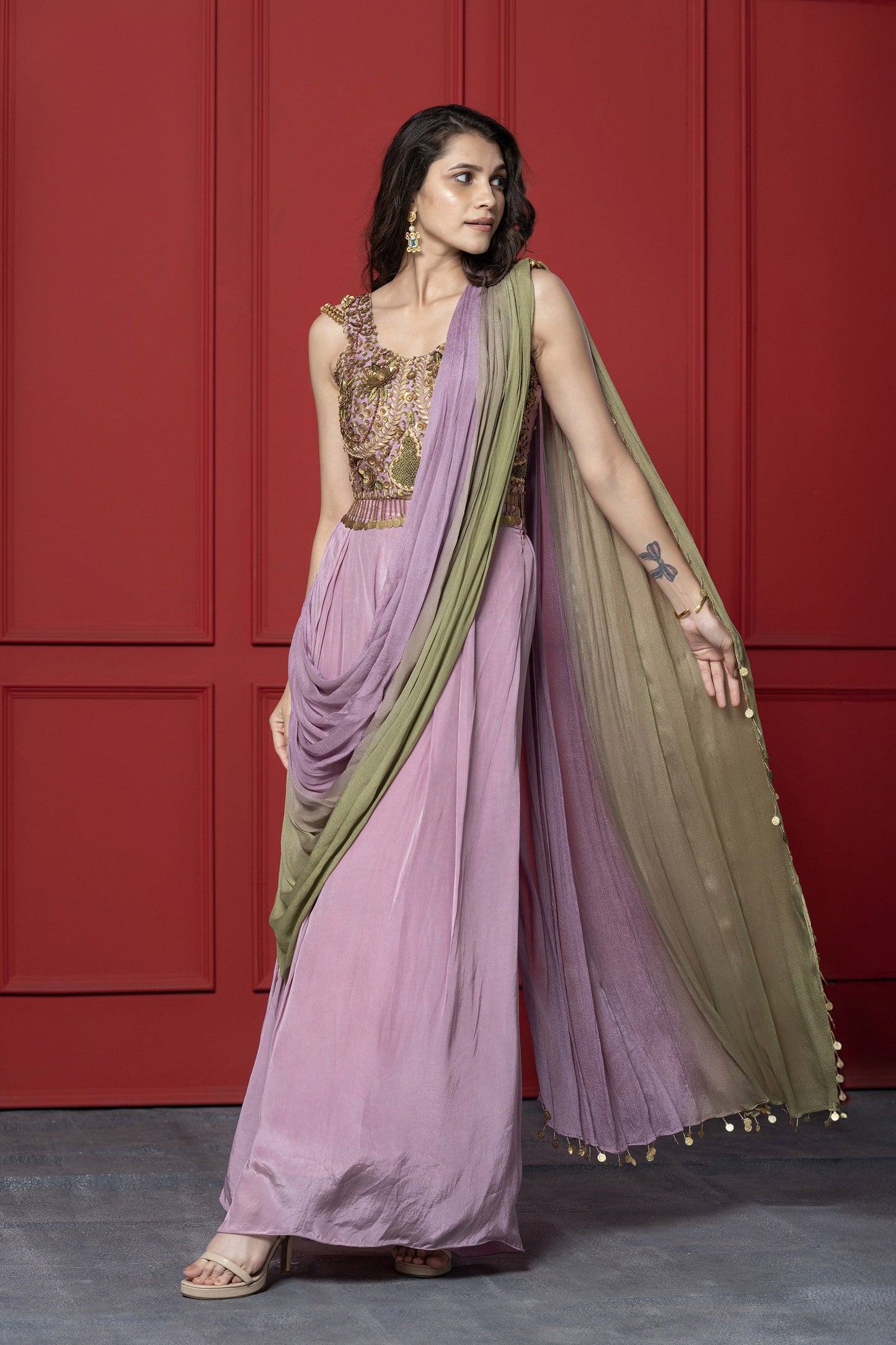 Mauve Chinnon Shaded Palazzo Drape
