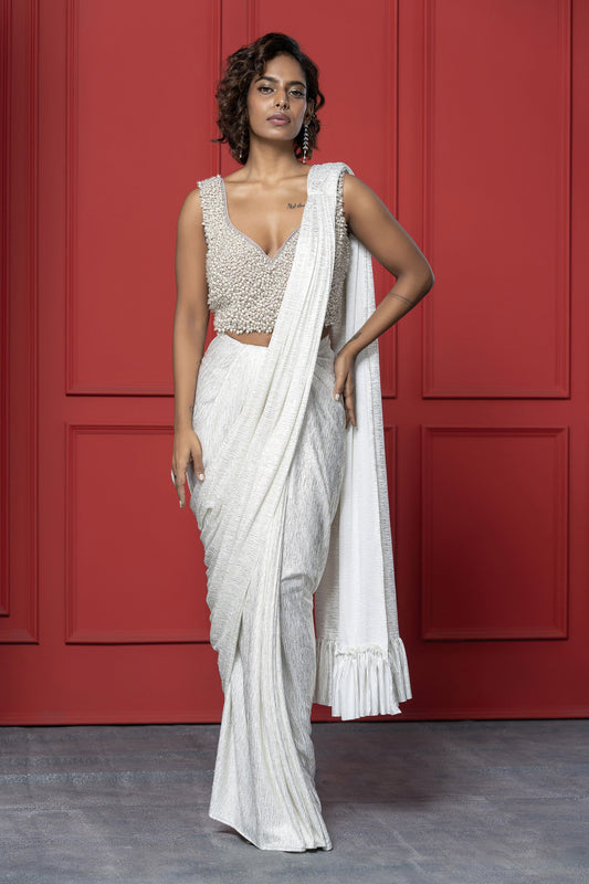 White Pearl Drape Saree