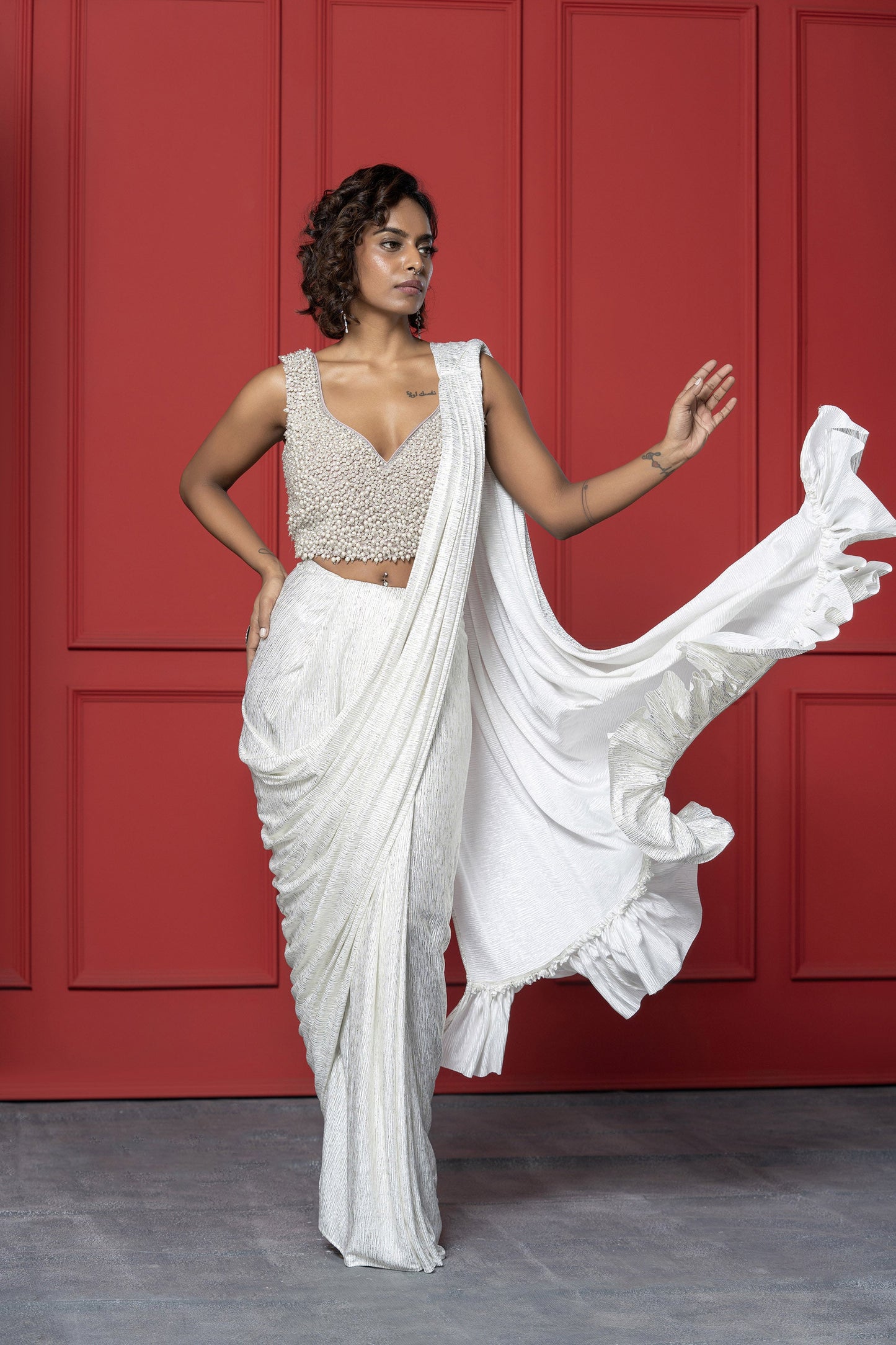 White Pearl Drape Saree