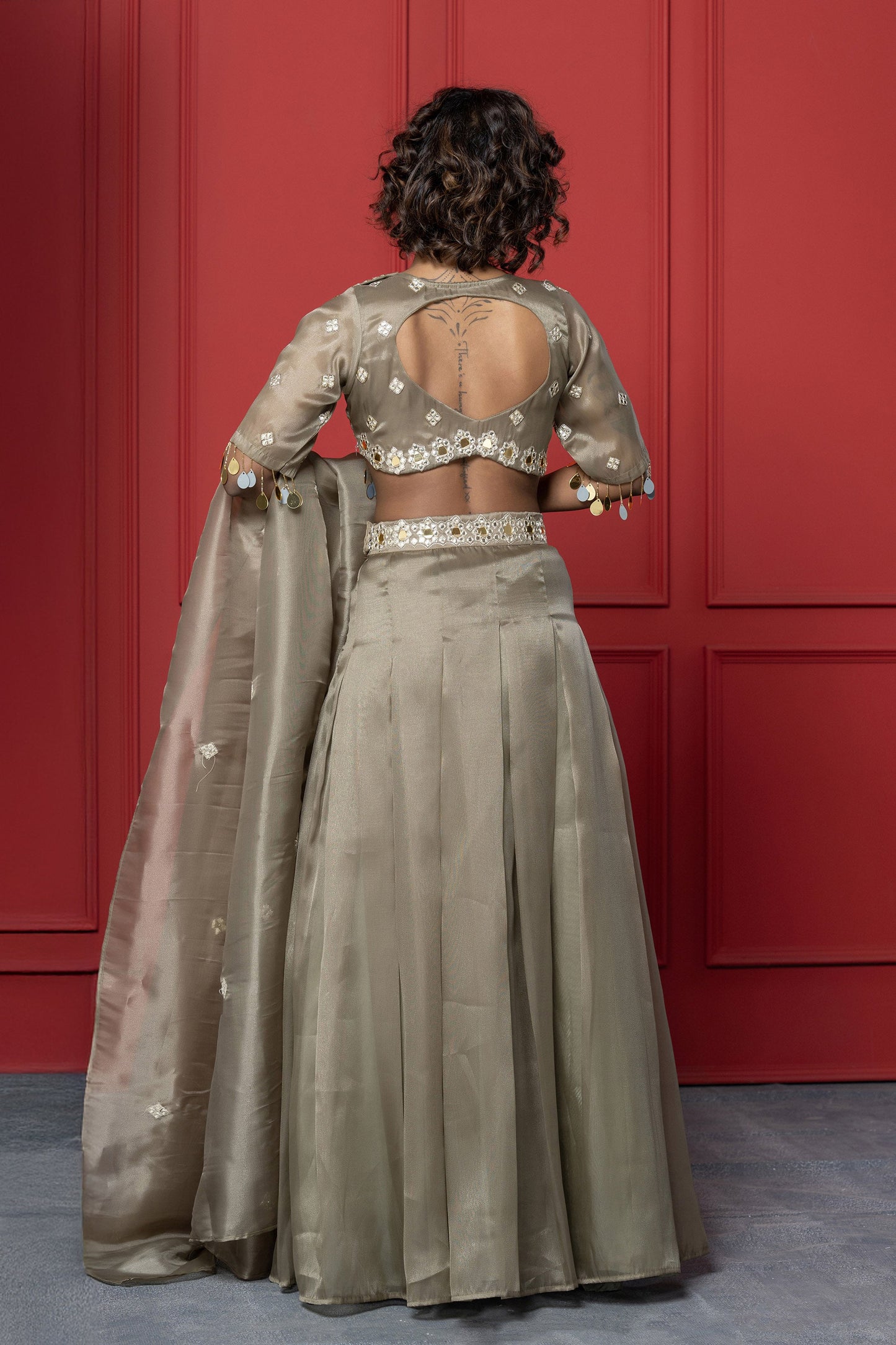 Greenish Copper Organza Mirror Lehenga Set