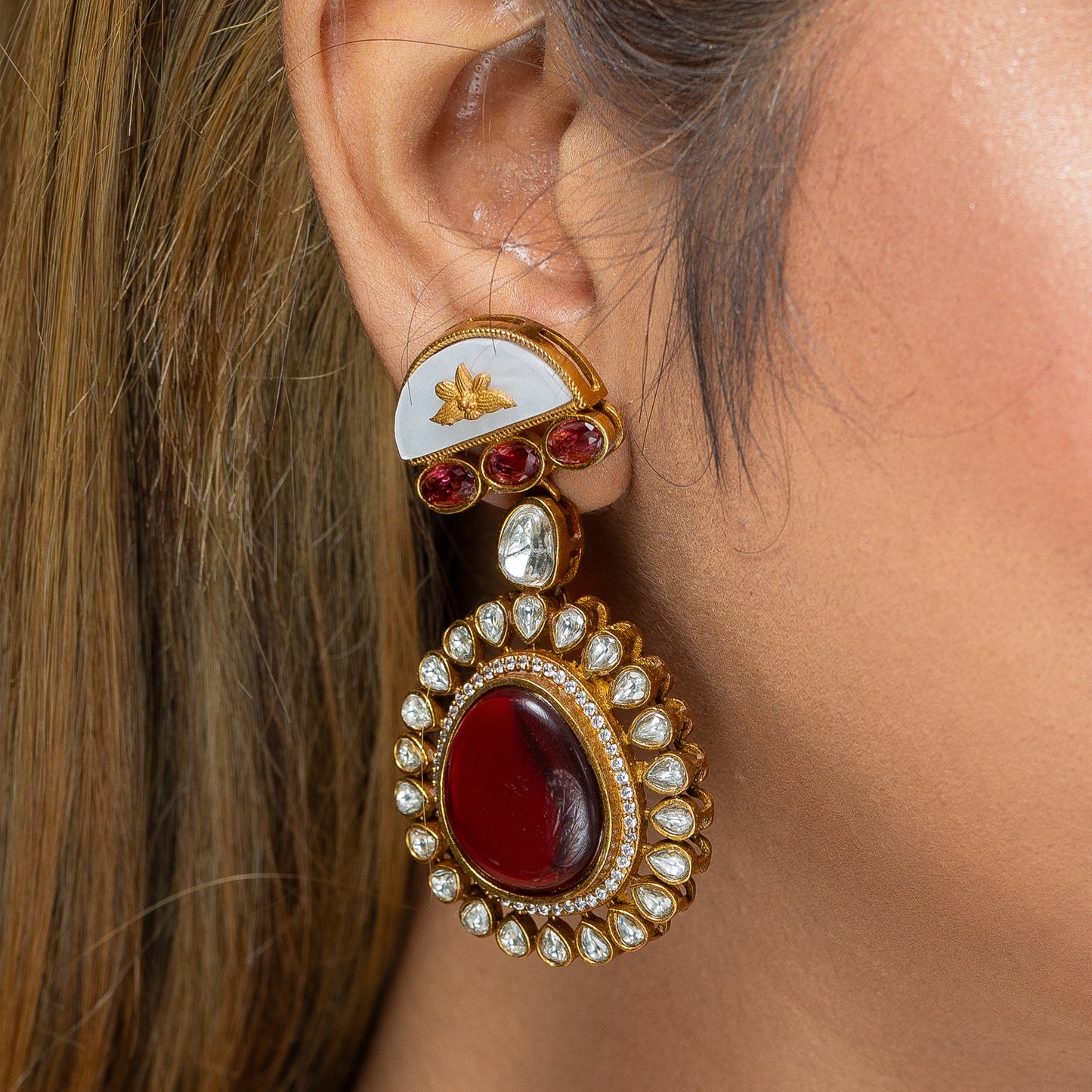 Zevar Club Sleek Red and Ivory Handcrafted Kundan