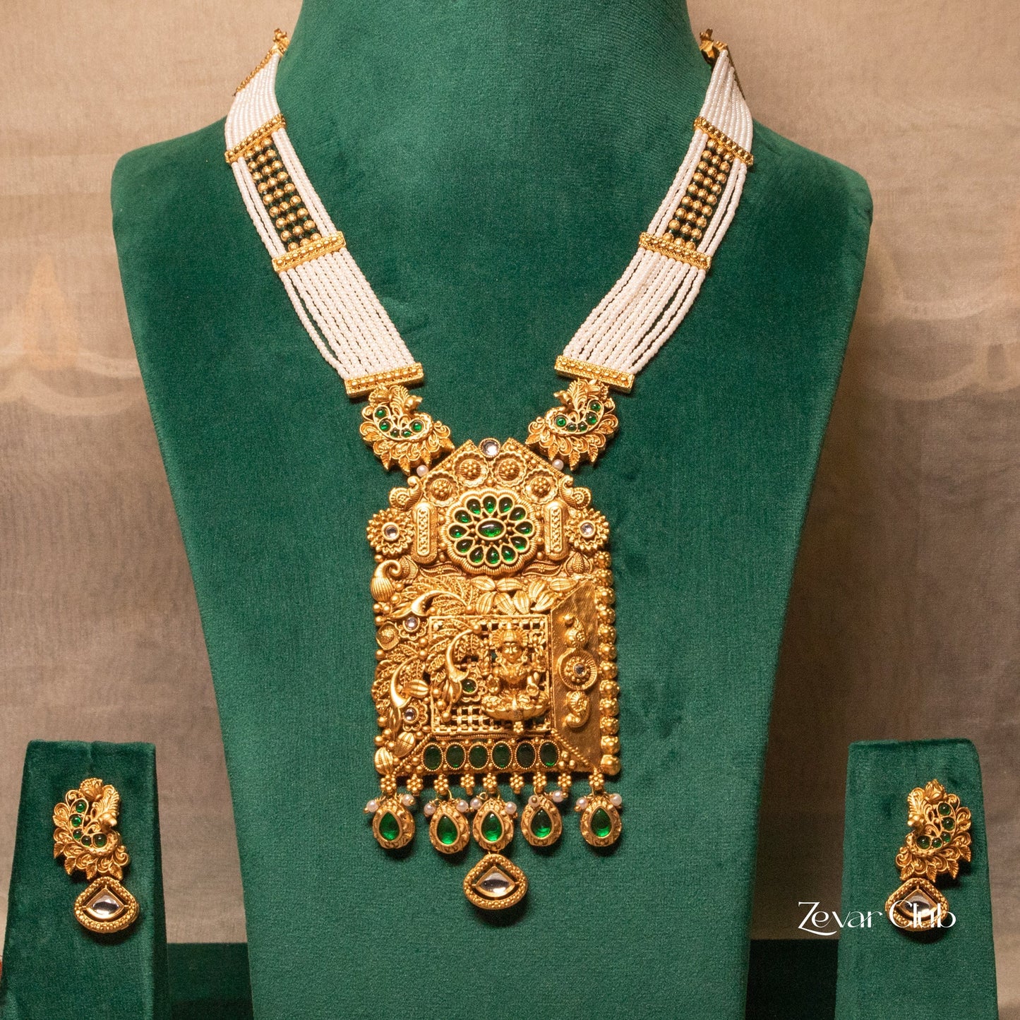 Zevar Club Emerald Gold Lakshmi Pearl Set