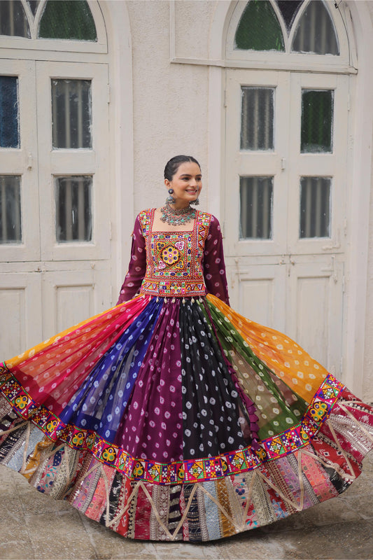 Multi Color Georgette With Kutchi Gamthi Work Navratri Chaniya Choli