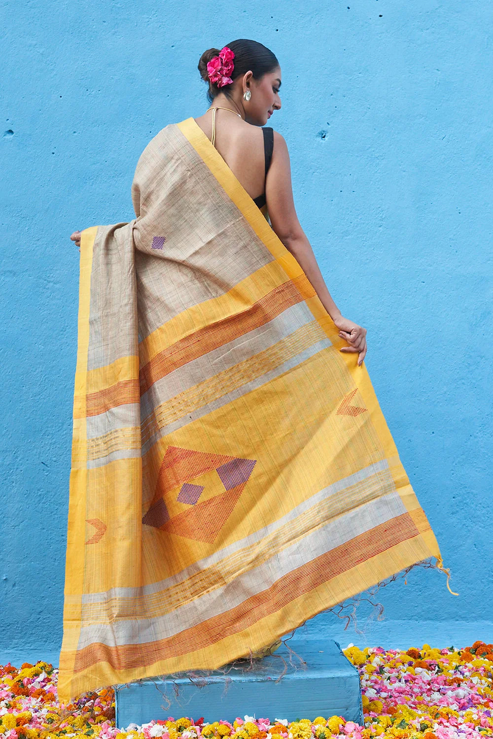 Handloom Yellow Multi Colour Pure Tussar Silk Saree