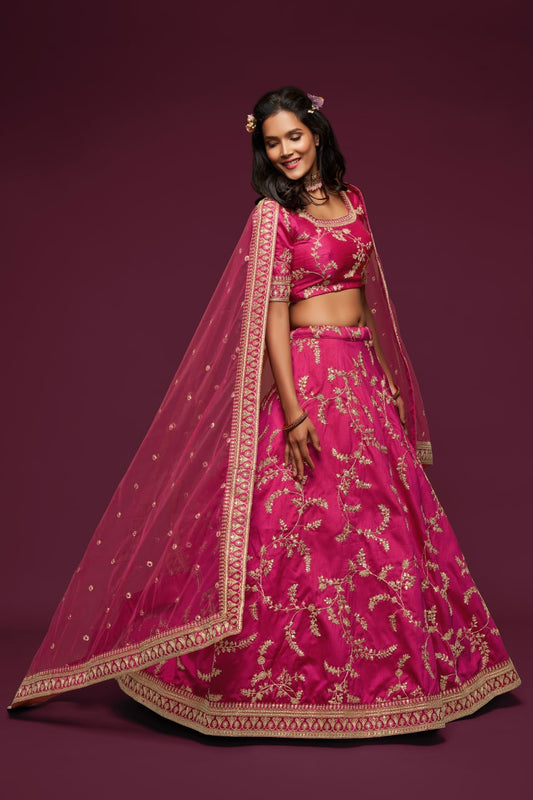 Pink Embroidered Art Silk Lehenga