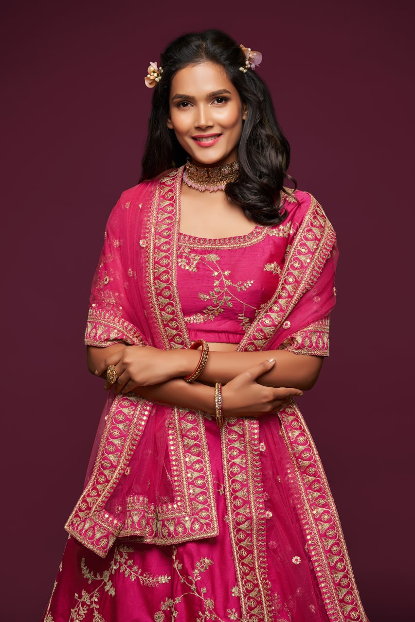 Pink Embroidered Art Silk Lehenga