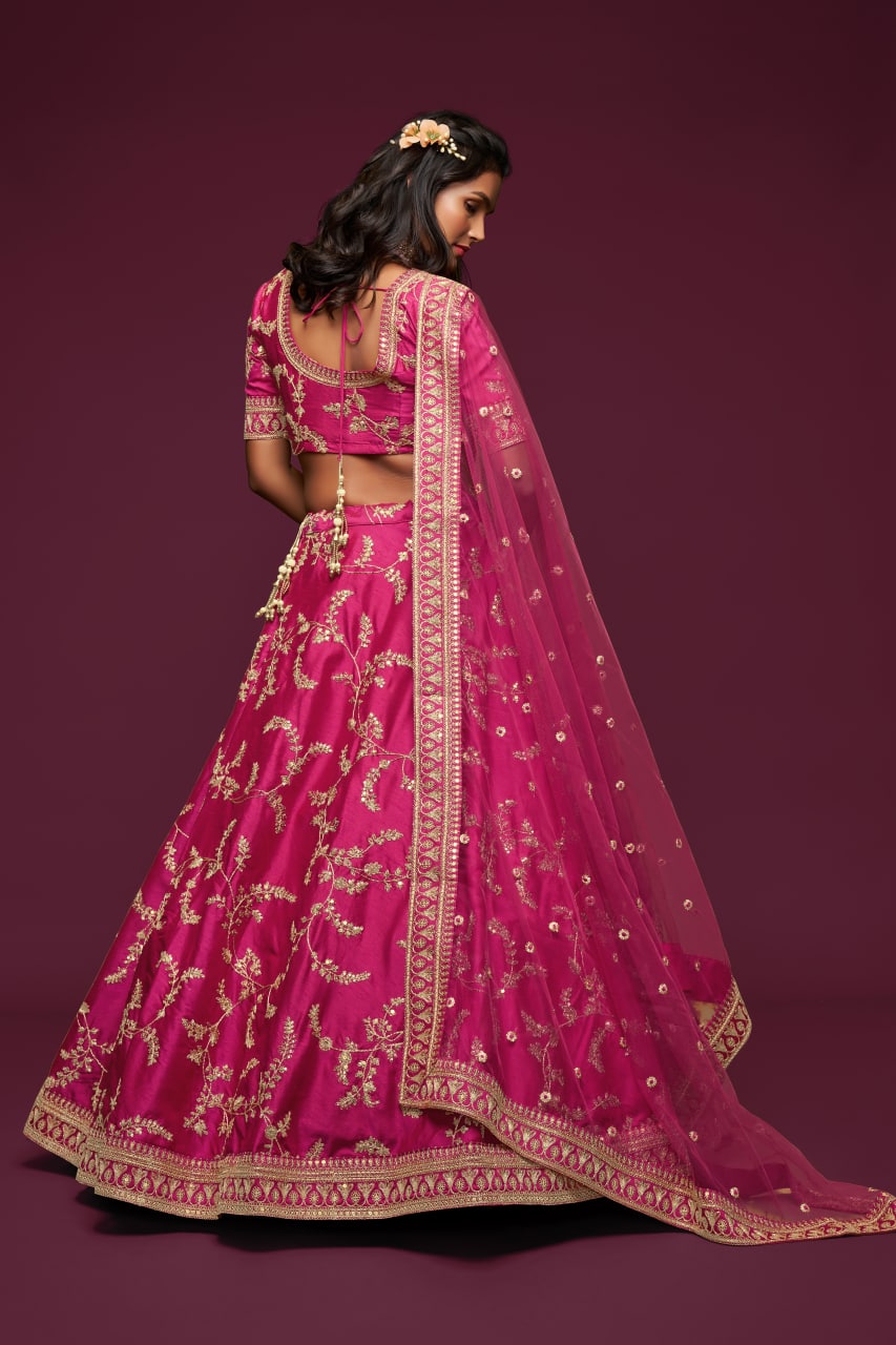 Pink Embroidered Art Silk Lehenga