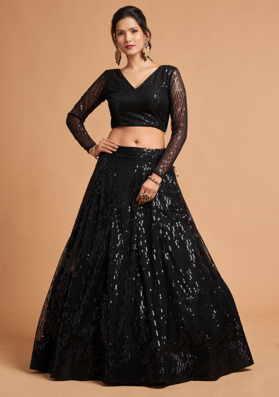 Exquisite Black Color Sequins Work Lehenga choli
