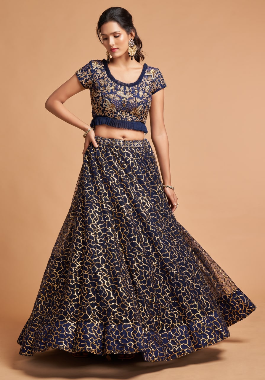Elegant Blue Zari Embroidery Lehenga Choli
