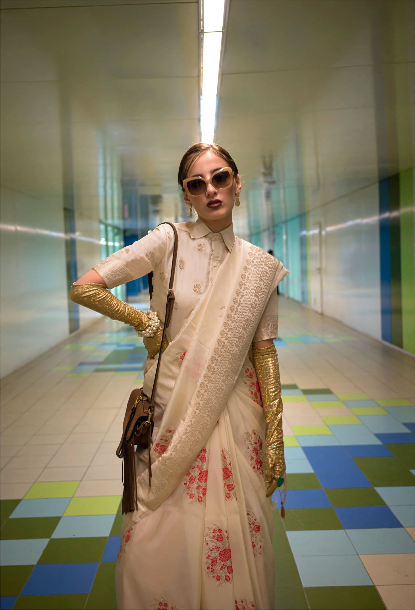 Cream Kytoto Habutai Silk Handloom Saree