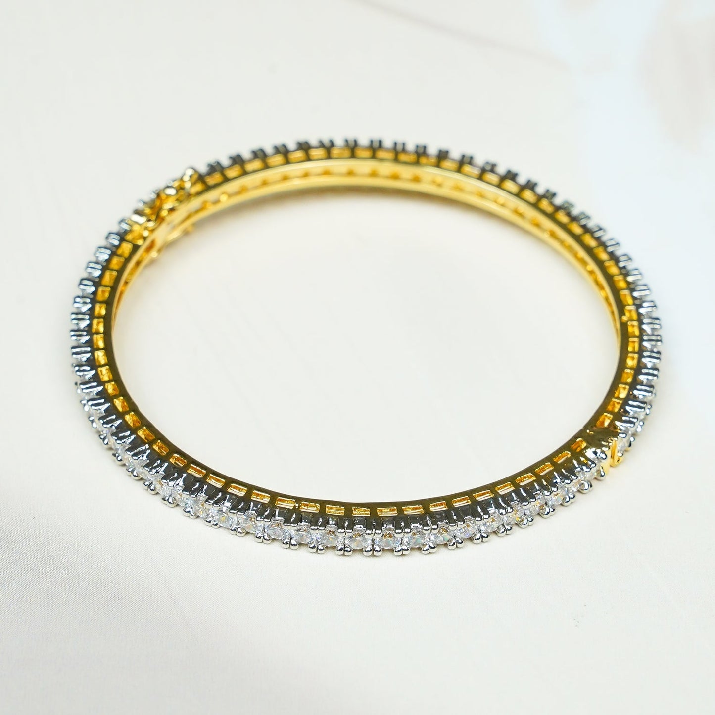 Zevar Club Set of 2 Rhodium-Plated AAA Cubic Zirconia Studded Classic Premium Screw Adjustable Bangles