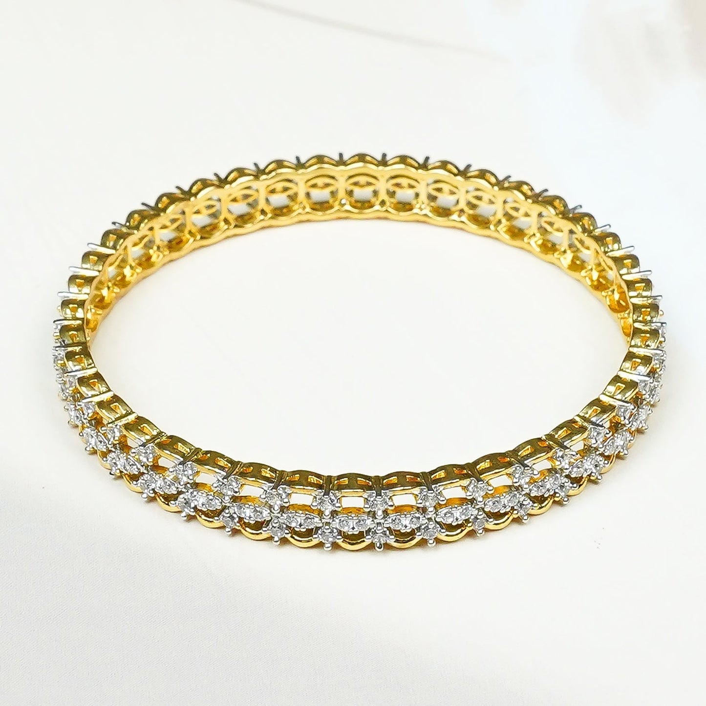 Zevar Club Set of 2 22K Gold-Plated Handcrafted AAA Cubic Zirconia Floral Vine Motif Premium Bangles