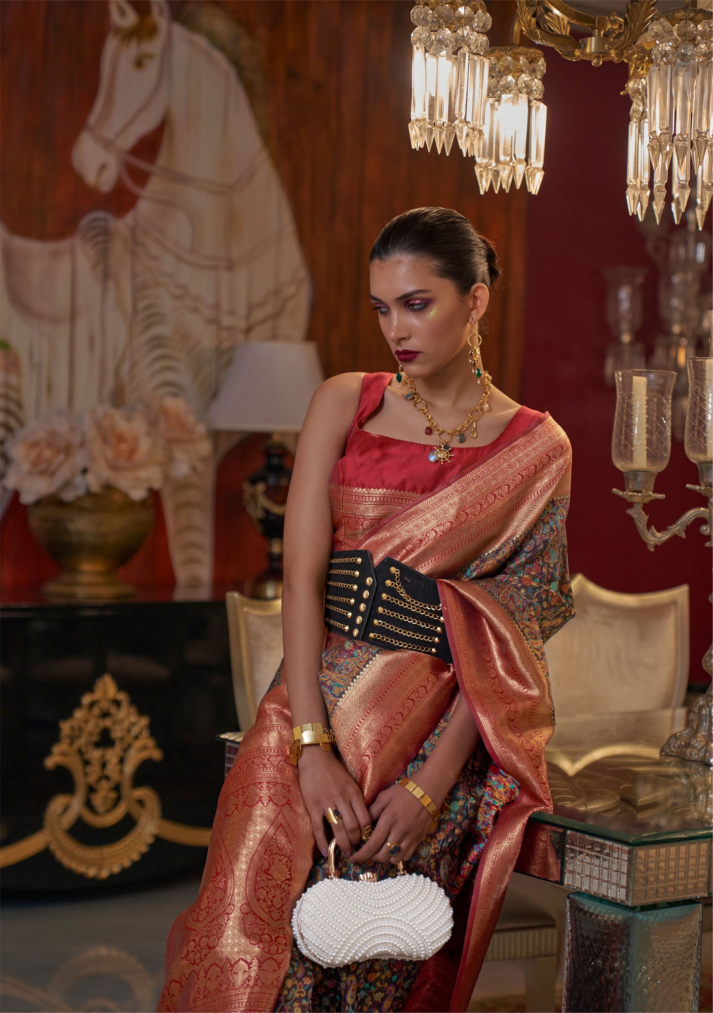 Black Multi Color Kshahida Modal Handloom Kashmiri Chaap Saree