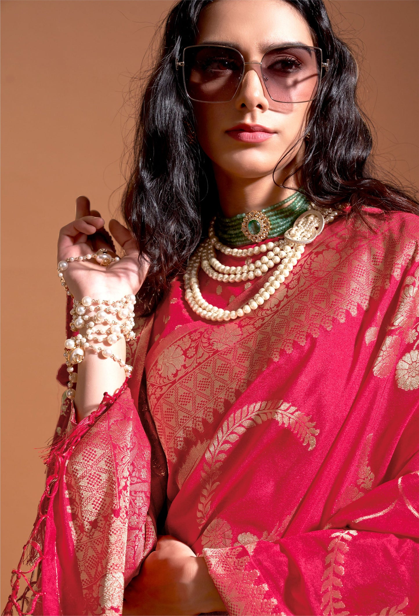 Red Kocktail Georgette Handloom Saree
