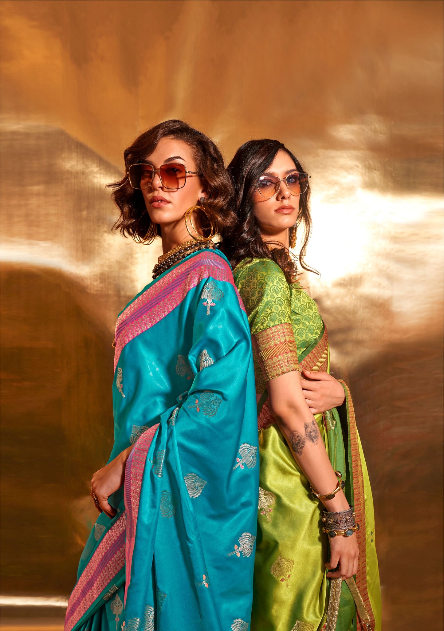 Teal Blue Ksattika Pure Satin Handloom Silk Saree