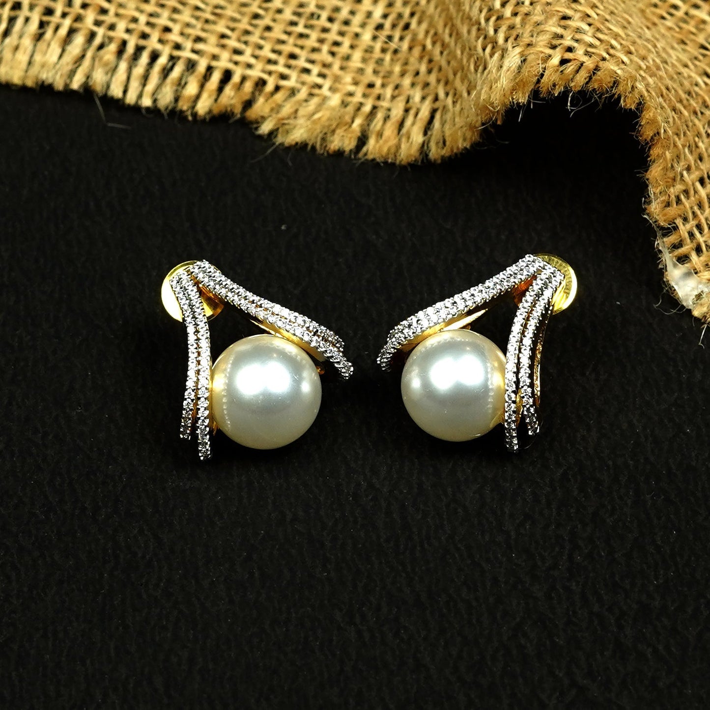 Zevar Club 18K Gold-Plated Cubic Zirconia & White Pearl Sculpted Swirl Stud Earrings